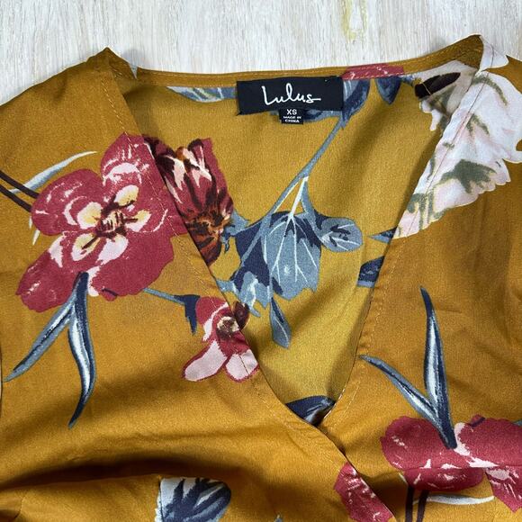 Lulu's Love & Light Mustard Yellow Floral Print Midi Romantic Faux Wrap Dress XS - Picture 13 of 16
